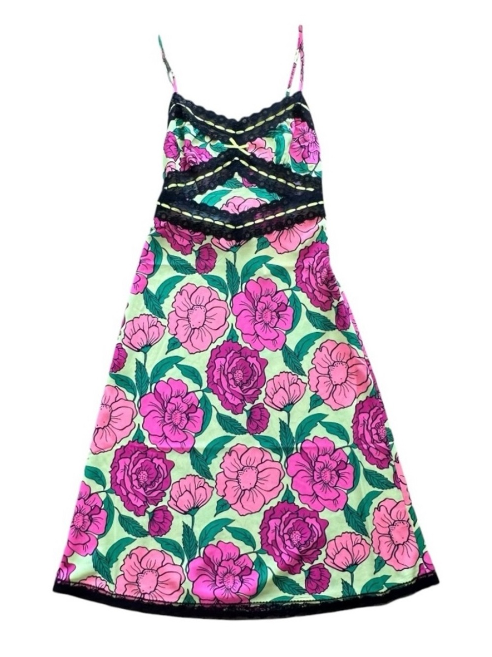 Betsey Johnson Hollywood Floral Midi Slip Dress Lime Size  XS NWT